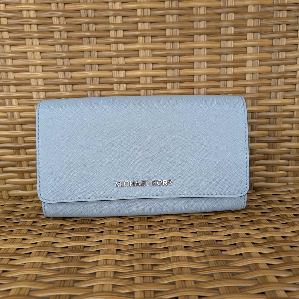 Michael Kors Blue Leather Crossbody Bag Clutch Wallet Fold-Over Missing Strap